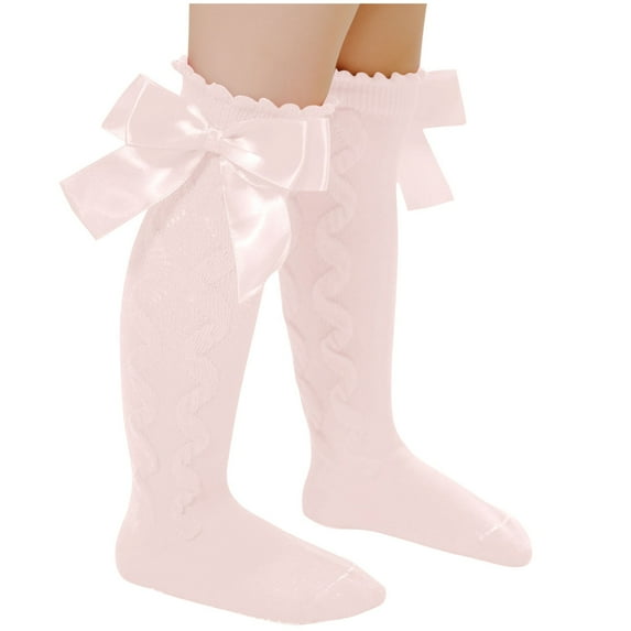 Odeerbi Over The Calf Socks for Infant Girls Bow Cute Soft Cotton Crew Socks Children's Mid Tube Socks Sports Long Socks