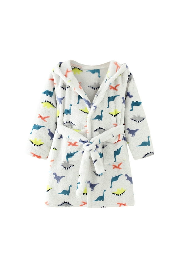 Pajamas Toddler Baby Boys Girls Hooded Thick Warm Flannel Bathrobe Night-robe