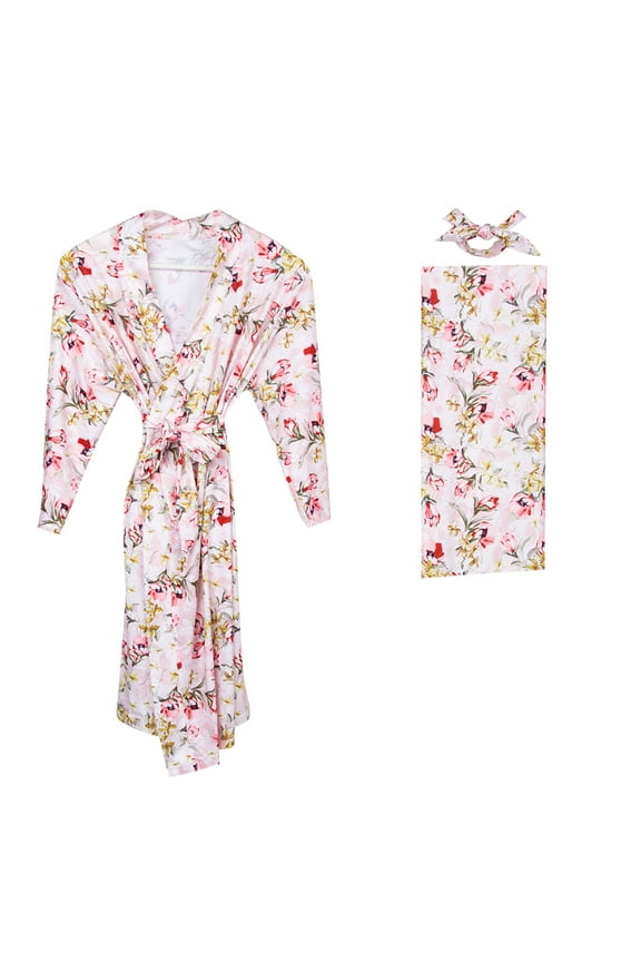 Pajamas for Women 2025 Maternity Pajamas Robe Matching Baby Set Labor Delivery Robe Swaddle Set L/XL/2XL