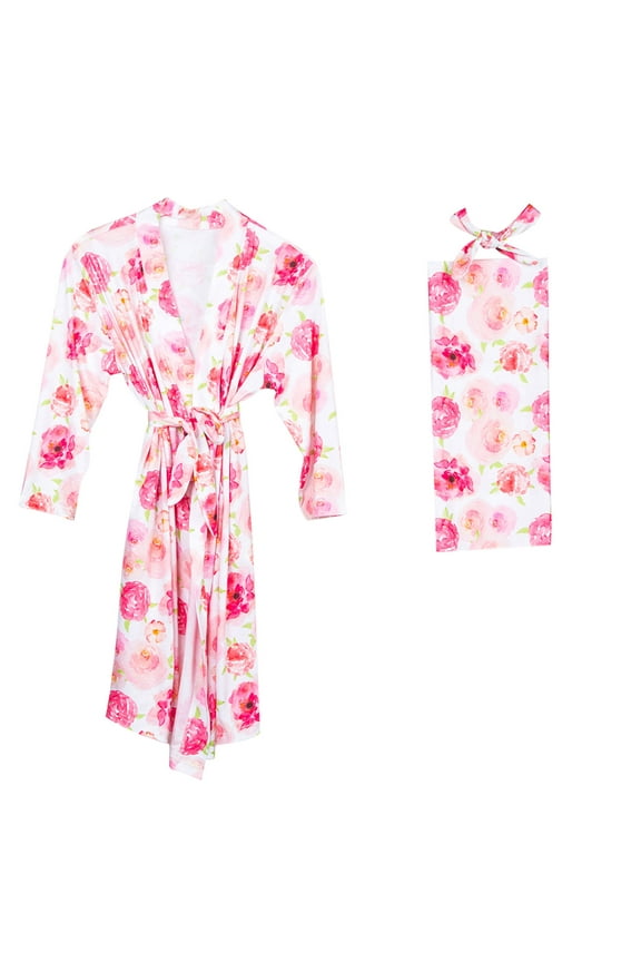 Pajamas for Women Maternity Pajamas Robe Matching Baby Set Labor Delivery Robe Swaddle Set L/XL/2XL