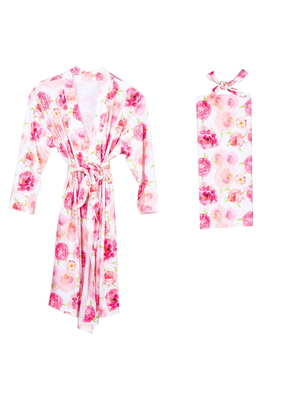 Pajamas for Women Maternity Pajamas Robe Matching Baby Set Labor Delivery Robe Swaddle Set L/XL/2XL
