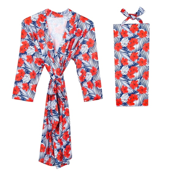 Odeerbi Pajamas for Women Maternity Pajamas Robe Matching Baby Set Labor Delivery Robe Swaddle Set S/ M