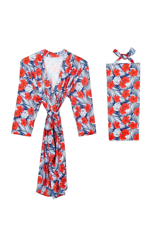 Pajamas for Women 2025 Maternity Pajamas Robe Matching Baby Set Labor Delivery Robe Swaddle Set S/ M