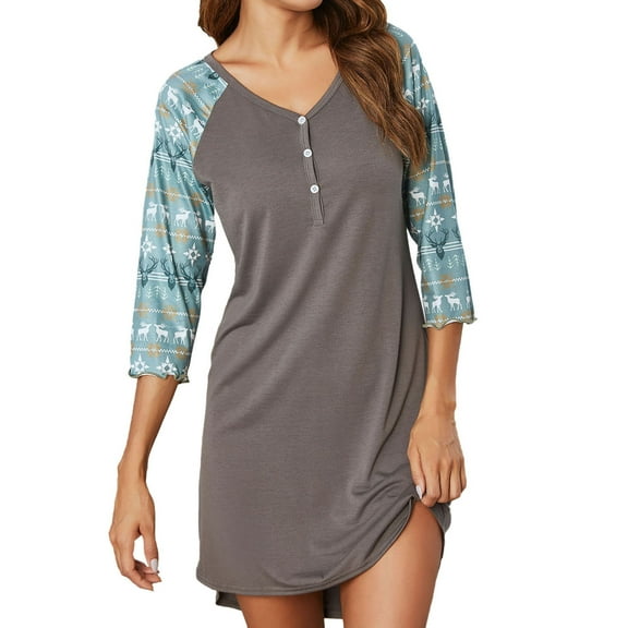 Odeerbi Pajamas for Women Nightgowns Short Sleepshirts Soft 2025 Fashion Dress Erogenous Short Sleeve Warm Home Print Black