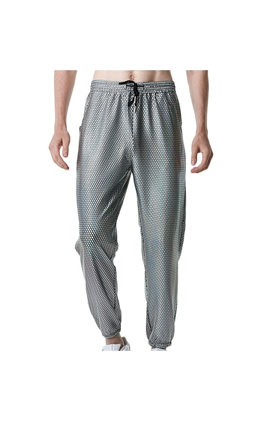 Pants For Men Lounge Pants Trendy Lace-Up Elasti ed Print Track Drawstring Trousers Gold