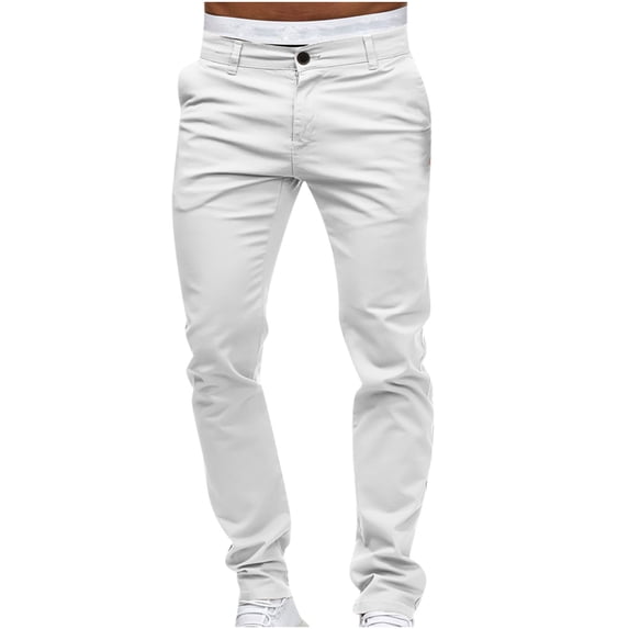 Odeerbi Pants for Men 2025 Casual Button Open Slim Straight Solid Color Trousers White