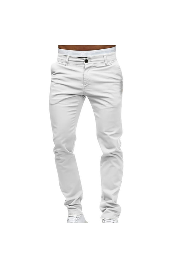 Pants for Men 2025 Casual Button Open Slim Straight Solid Color Trousers White
