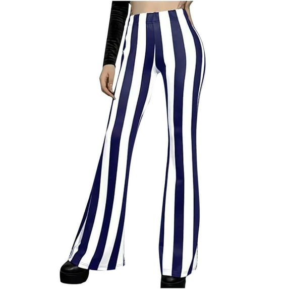 Odeerbi Pants for Women 2025 Casual Pants Trendy Striped Printed High Waist Flare Pants Black