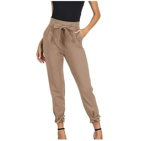Odeerbi Pants for Women High Waist Tie Up All Match 2025 Casual Corset Trousers Pants Coffee Refer to Size Chart In Description