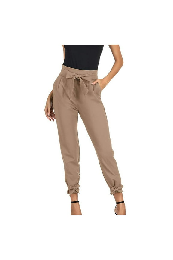 Pants for Women High Waist Tie Up All Match 2025 Casual Corset Trousers Pants Coffee Refer to Size Chart In Description