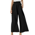 thumbnail image 1 of Odeerbi Pants for Women Wide Leg Pants 2025 Casual Solid Linen Drawstring Elastic Waist Long Trousers Black, 1 of 9