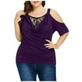 thumbnail image 1 of Odeerbi Plus Size Lace Tops for Women Off The Shoulder Blouse 2025 Fashion Solid Cold Shoulder T-shirt Purple, 1 of 9