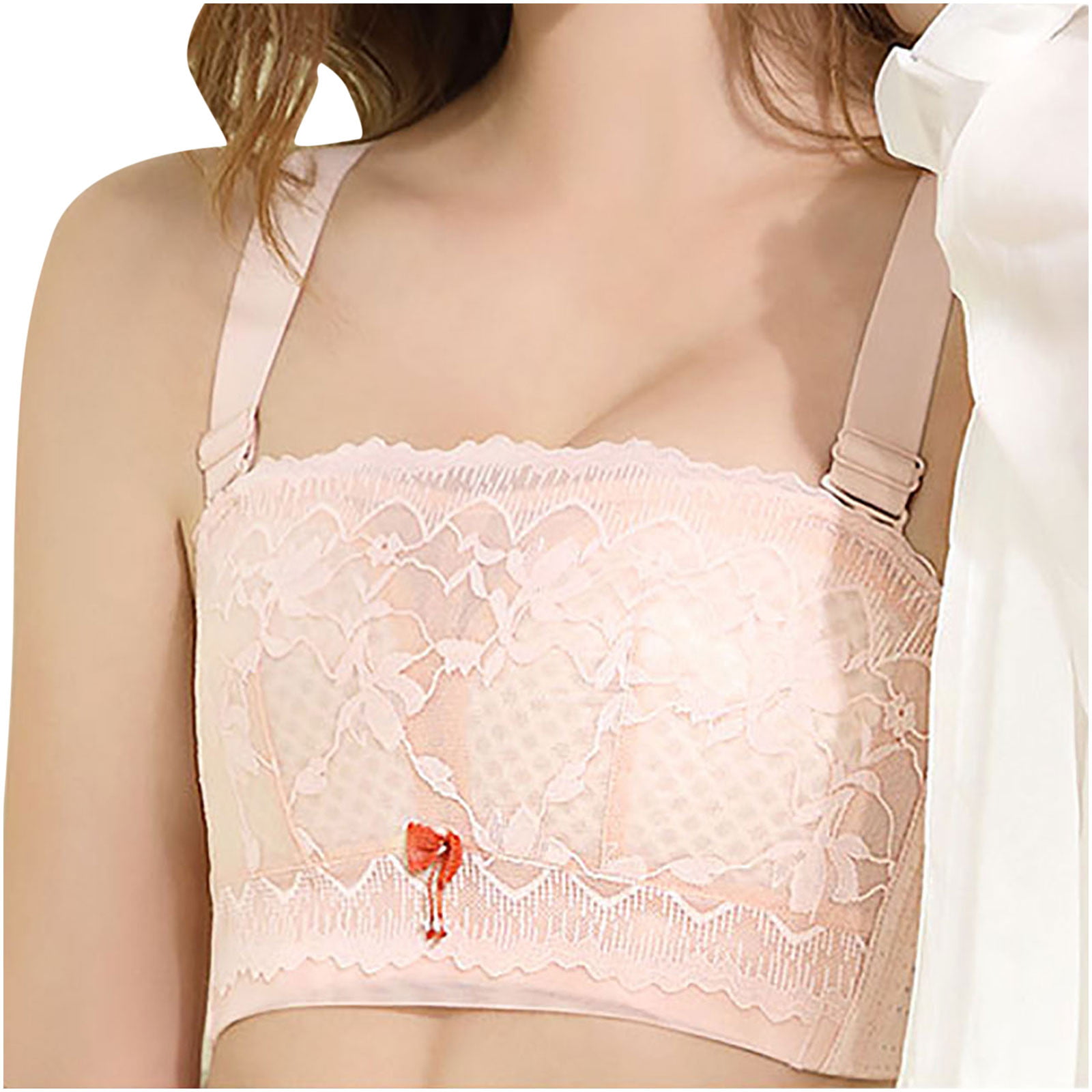Odeerbi Plus Size Lounge Bras for Women 2024 Wireless Underwear Lightly  LinedCup Lace Sexy Bra Beige