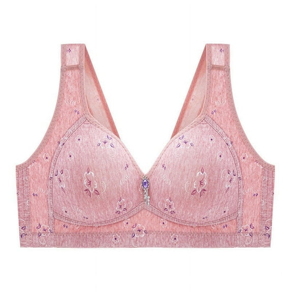 Odeerbi Plus Size Lounge Bras for Women Sexy Lace Flower Print Non-Steel Ring Non-Magnetic Buckle Underwear Purple
