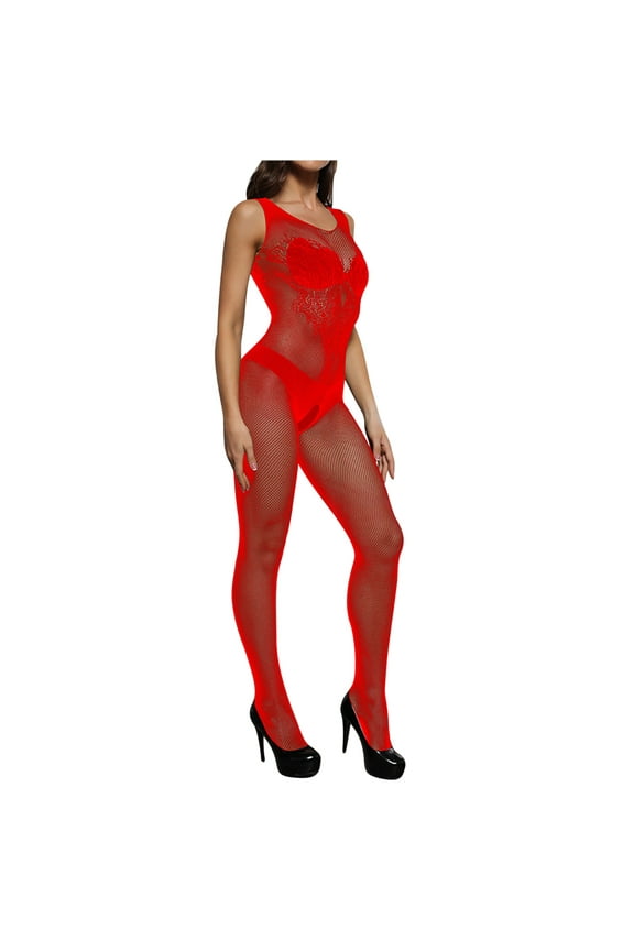 Plus Size See Through Lingerie Bodysuit for Women 2025 Perspective Elastic Mesh Suspender Skirt Sexy Pajamas Jumpsuit Hot Pink