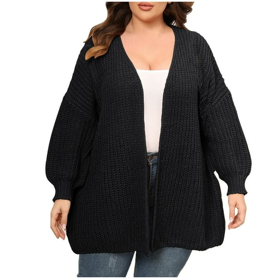 Odeerbi Plus Size Solid Color Crochet Cardigan Sweaters For Women Winter Loose Cotton Sweater 2025 Fashion Thick Large Woolen Sweater Coat Black