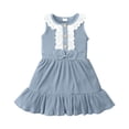 thumbnail image 1 of Odeerbi Princess Dresses For Girls Toddler Kids Lace Ribbed Sleeveless Dress Bowtie One-piece Dress Light Blue, 1 of 7