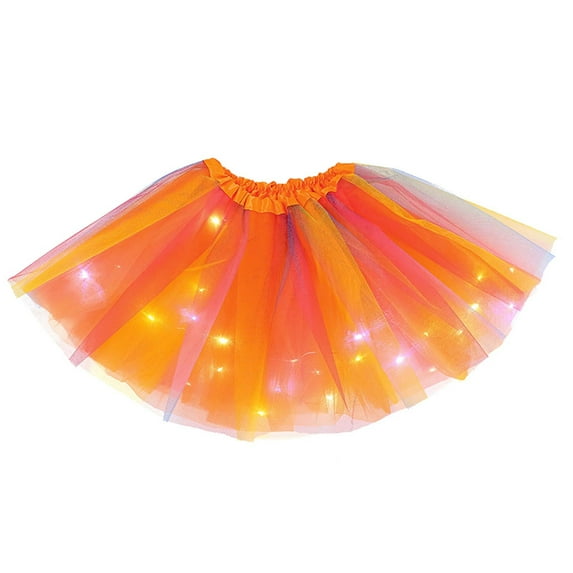 Odeerbi Princess Skirt for Girls Tutu Skirt Toddler Cute Party Dance Skirt Rainbow Color LED Be Luminous Net Yarn Tulle Orange