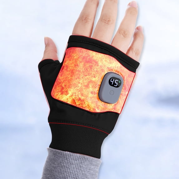 Odeerbi Rechargeable Heated Ski Gloves for Men Women Winter Warm Mittens Fingerless Gloves Unisex Heating Ski Half Finger Gloves Black without Power Bank