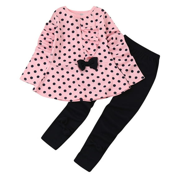 Odeerbi Reduced Baby Girls Boys Clothes Baby Outfits Shirts Sets Toddler Infant Dots Print Bow Top T-shirt +Pants Set