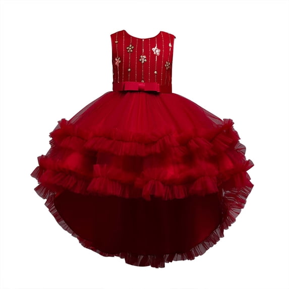 Odeerbi Reduced Girls Dresses Flower Girl Dress Children Sleeveless Princess Dress Embroidery Sequins Flower Tail Dress Skirt Canonicals