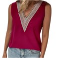 thumbnail image 1 of Odeerbi Reduced Tank Top For Women Sleeveless Tops Trendy Casual Solid Color V Neck Lace Stitching Vest And Tops Burgundy, 1 of 7