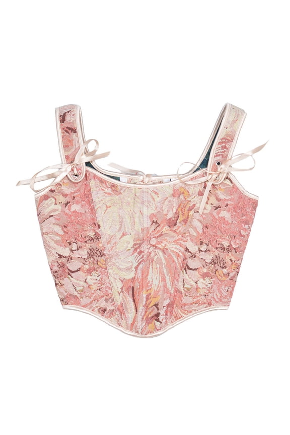 Renaissance Medieval Corset for Women Vintage Floral Boned Corset Top 2025 Casual Sexy Eyelet Lace-up Fishbone Court Corset Straps Tank Top Shapewear Pink