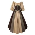 thumbnail image 1 of Odeerbi Renaissance Medieval Court Dress for Women Halloween Vintage Elegant Maxi Dress Fashion Color Matching Short Sleeve Off Shoulder Dress Khaki, 1 of 3