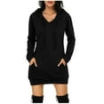 thumbnail image 1 of Odeerbi Shirts for Women Tops Blouses Long-sleeved Pocket Pullover Hoodie Dress Waist Sweatshirt Solid Black, 1 of 5