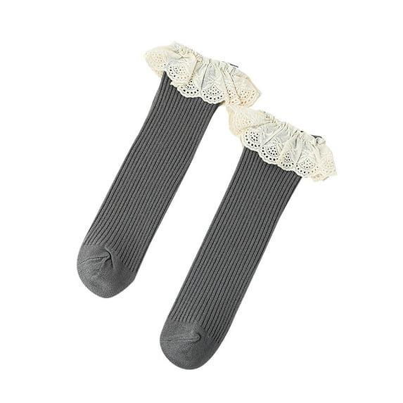 Odeerbi Ruffle Socks for Toddler Boys Girls Cotton Crew Socks Children's Solid Color Socks Baby Lace Middle Tube Socks