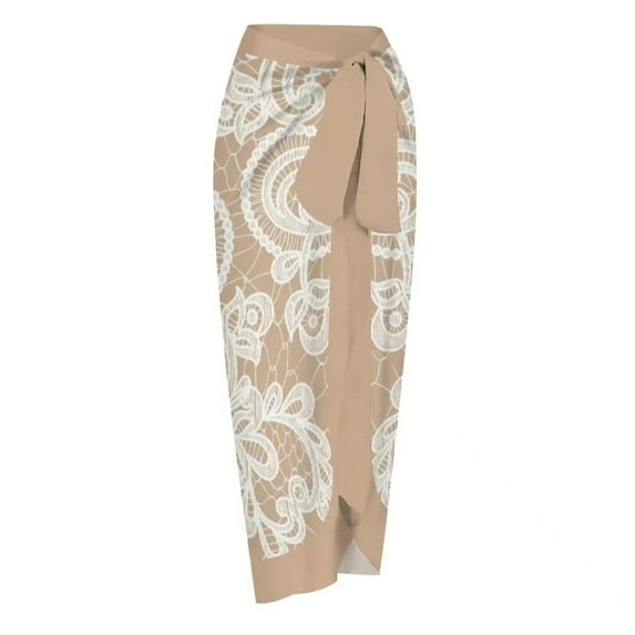 Odeerbi Sarongs Coverups for Women Bikini Wraps Vintage Printed Conservative Swimwear Beach Skirt Set Khaki