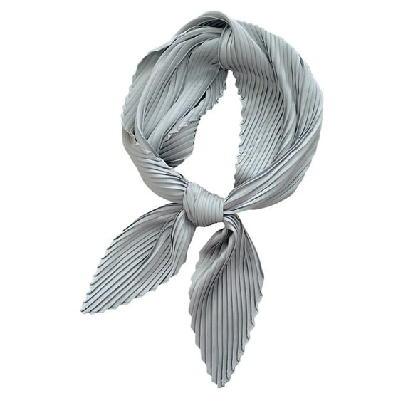 Odeerbi Satin Square Neckerchief for Women Solid Color Soft Neck Scarf Pleated Small Scarf All Seasons Lightweight Silk Scarf Decorative Scarf Neck Gray