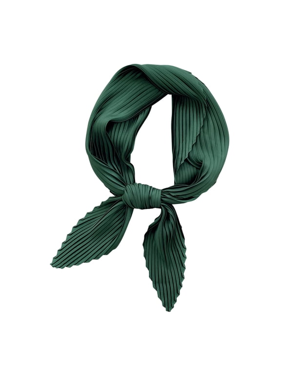 Satin Square Neckerchief for Women Solid Color Soft Neck Scarf Pleated Small Scarf All Seasons Lightweight Silk Scarf Decorative Scarf Neck Green