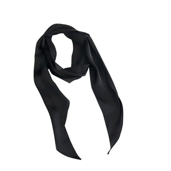 Satin Square Neckerchief for Women Solid Color Soft Neck Scarf Small Silk Scarf Fashion Versatile Ribbon Wristband Fluttering Hair Band Black
