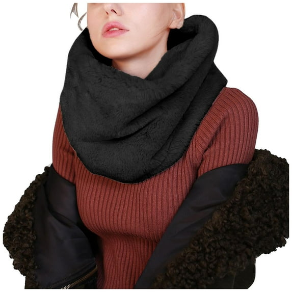 Odeerbi Scarfs for Women 2024 Winter Neck Warmer fall Warm Furry Scarf Solid Color Faux Cashmere Furry Scarf Pullover Black