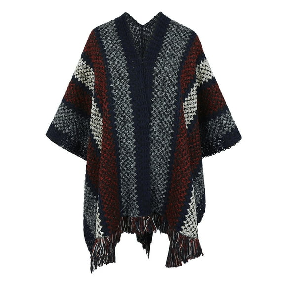 Odeerbi Scarfs for Women 2025 Winter Neck Warmer Trendy Autumn Striped Color Plaid Shawl Cloak Shawl Tops Navy