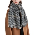 thumbnail image 1 of Odeerbi Scarfs for Women 2025 Winter Neck Warmer Trendy Warm Plaid Print Scarf Tassel Knitted Scarf Black, 1 of 7
