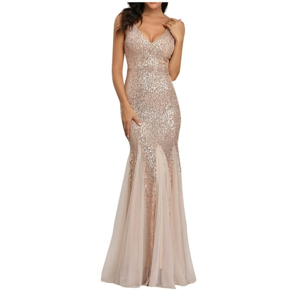Odeerbi Sequin Bodycon Prom Dress for Women Cocktail Slip Dresses Evening Party 2025 Fashion Slim Fishtail Dress Gold