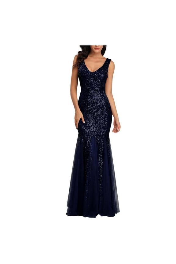 Sequin Bodycon Prom Dress for Women Cocktail Slip Dresses Evening Party 2025 Fashion Slim Fishtail Dress Navy