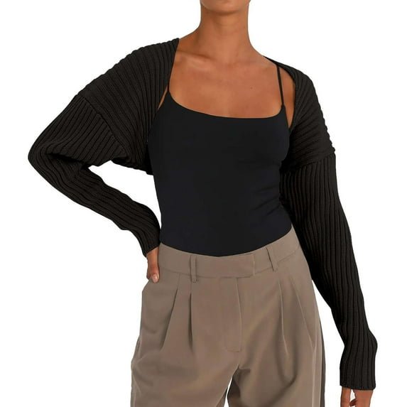 Odeerbi Sexy Cropped Cardigan Sweaters For Women Winter Solid Color Shrug Sweater Super Soft 2024 Long Sleeve Short Sweater Jacket Black