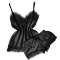thumbnail image 1 of Odeerbi Sexy Lace Lingerie for Women 2025 V-Neck Eyelash Stain Camisole Pajamas Bowknot Shorts Set Black, 1 of 4