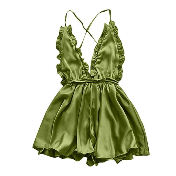 Odeerbi Sexy Lace Lingerie for Women 2025 V-Neck Sling Ruffle Stain Camisole Pajamas Nightdress Burgundy