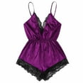 thumbnail image 1 of Odeerbi Sexy Lingerie Bodysuit for Women Lace Solid Sedin Seductive Sling Jumpsuit Suit Purple, 1 of 5