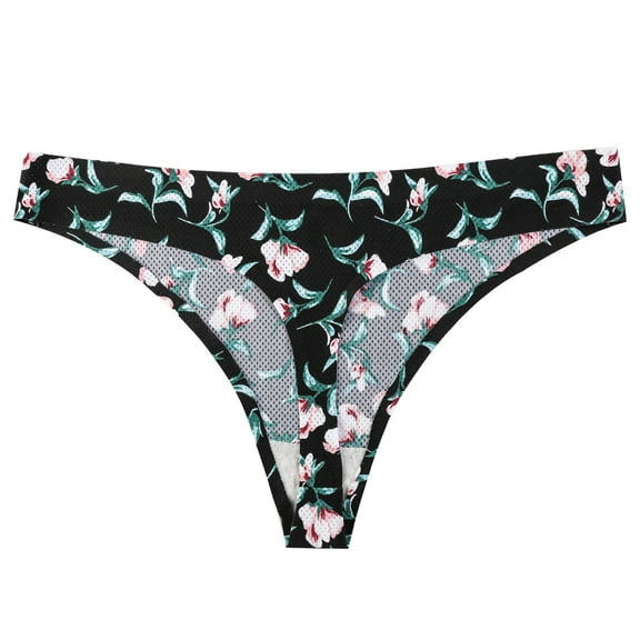 Odeerbi Sexy Thong Underwear for Women 2025 Fashion Comfortable Flower Leopard Print Low Waist Seamless G-string Panties Black