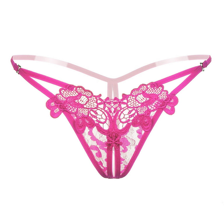 Odeerbi Sexy Thong Underwear for Women 2024 Fashion Embroidery Flower  Transparent Gauze Low Waist G-string Panties Hot Pink