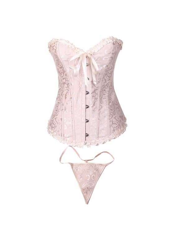 Shapewear for Women Tummy Control Waist Trainer Bodysuit Erogenous Vintage Gothic Party Floral Lace Up Slim Corset Bustier Tube Top Blue