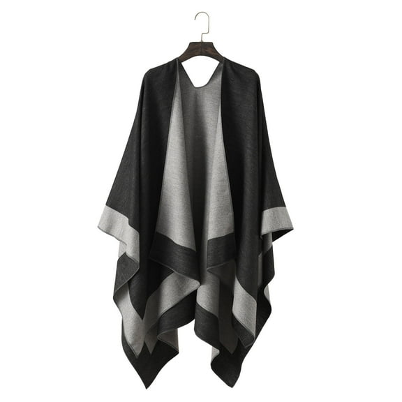 Odeerbi Shawl Wraps for Women 2025 Fall Winter Poncho Open Front Cape Cardigan Trendy Color Matching Cloak Sweater Tops Dark Gray