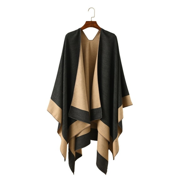 Odeerbi Shawl Wraps for Women 2025 Fall Winter Poncho Open Front Cape Cardigan Trendy Color Matching Cloak Sweater Tops Dark Gray