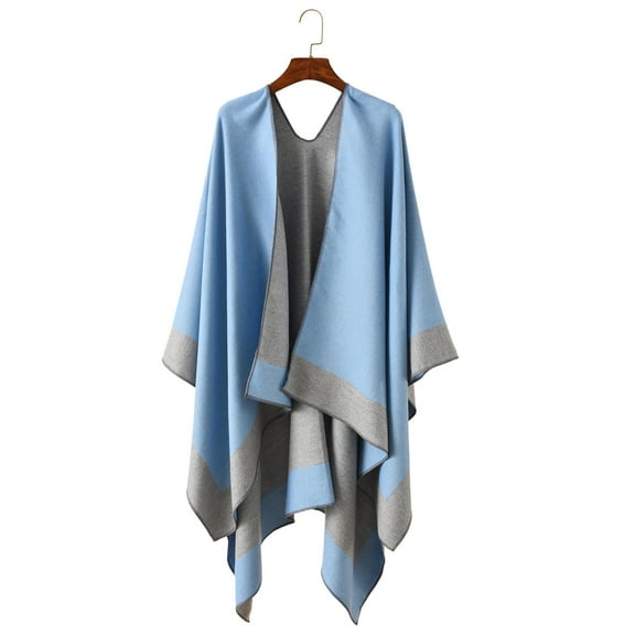 Odeerbi Shawl Wraps for Women 2025 Fall Winter Poncho Open Front Cape Cardigan Trendy Color Matching Cloak Sweater Tops Dark Gray