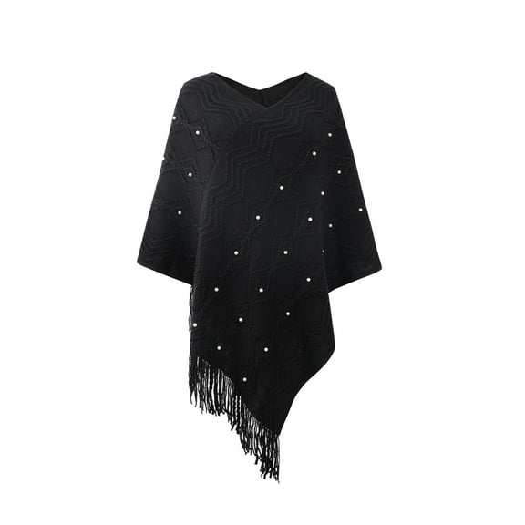 Odeerbi Shawl Wraps for Women 2024 Fall Winter Poncho Open Front Cape Cardigan Trendy Hollow Out Stripe Tassel Cloak Tops Khaki